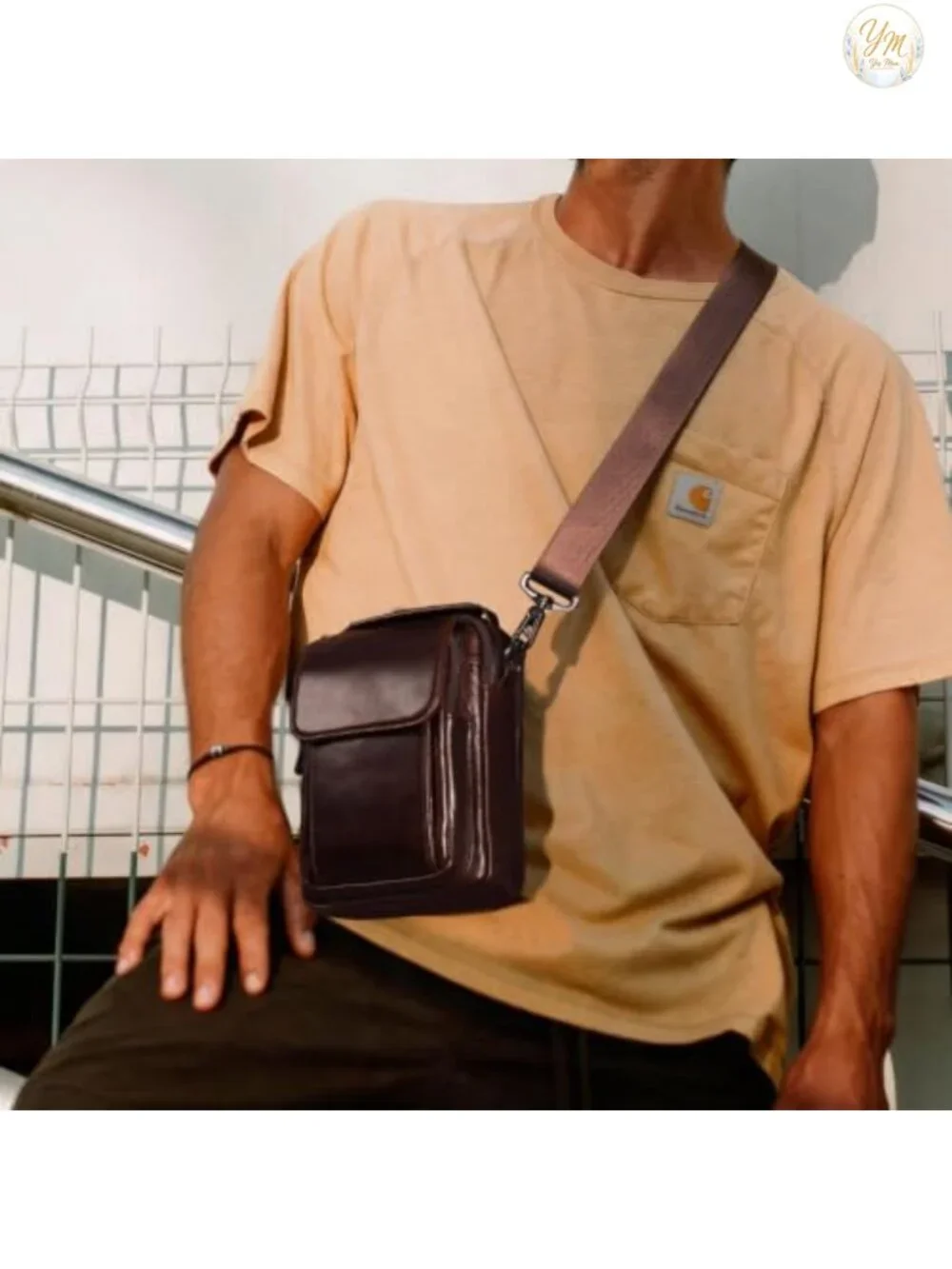 Genuine Leather Small Messenger Bag Crossbody 2-in-1 Padded Strap